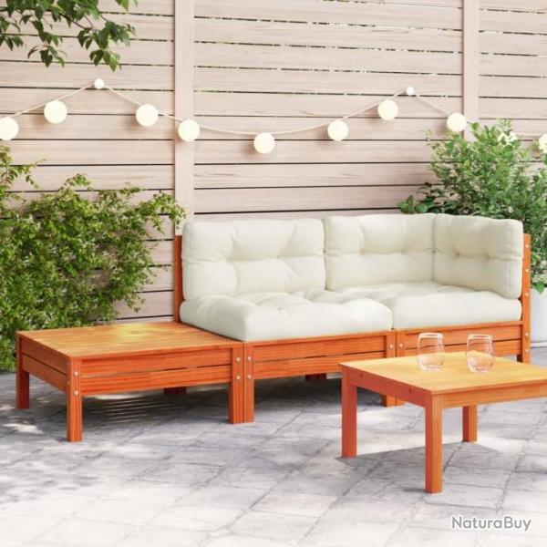 Canap de jardin avec coussins et repose-pied bois pin massif