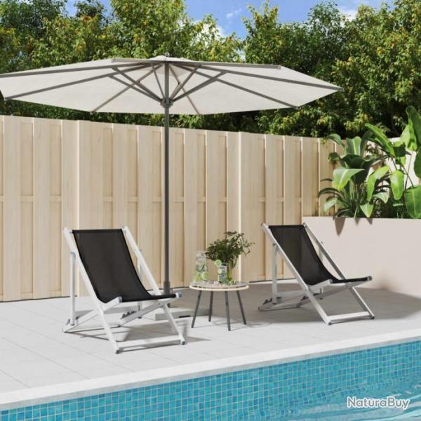 Chaises de plage pliantes 2 pcs noir aluminium et textilne