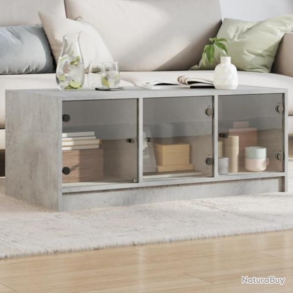 Table basse avec portes en verre gris bton 102x50x42 cm