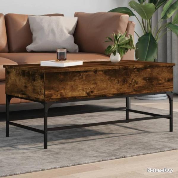 Table basse chne fum 100x50x45 cm bois d'ingnierie et mtal