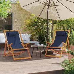 Chaises de plage pliables lot de 2 bleu tissu