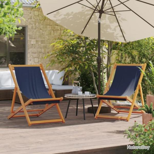 Chaises de plage pliables lot de 2 bleu tissu