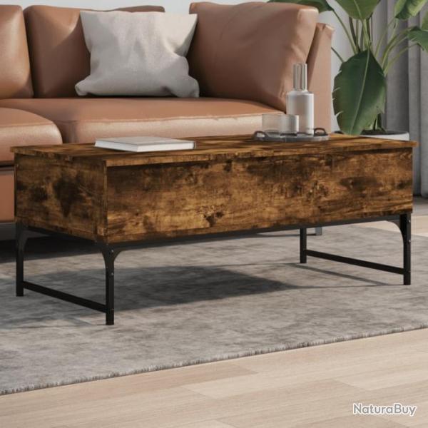 Table basse chne fum 100x50x40 cm bois d'ingnierie et mtal