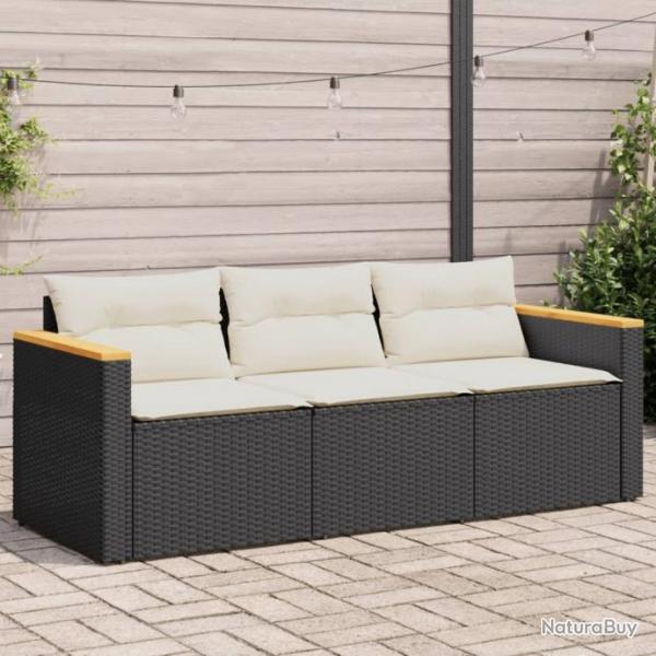 Canap de jardin avec coussins 3 places noir rsine tresse