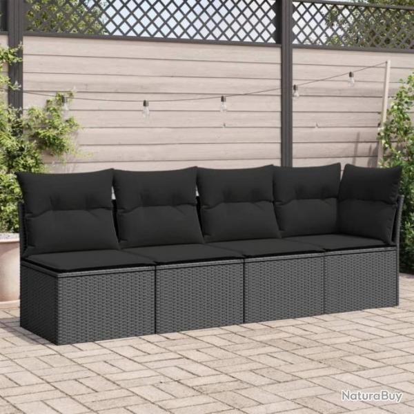 Canap de jardin avec coussins 4 places noir rsine tresse