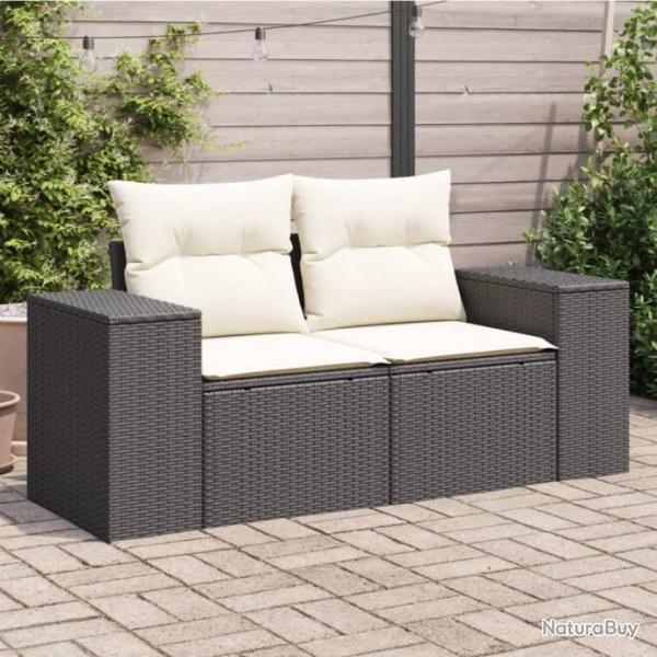 Canap de jardin avec coussins 2 places noir rsine tresse