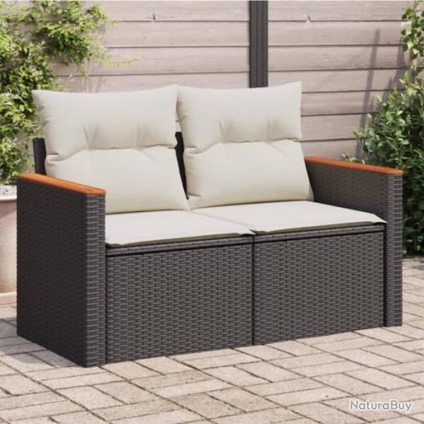 Canap de jardin avec coussins 2 places noir rsine tresse