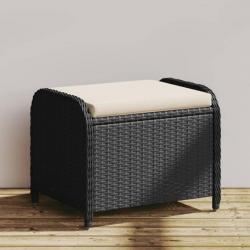 Tabouret de jardin avec coussin noir 58x46x46 cm résine tressée