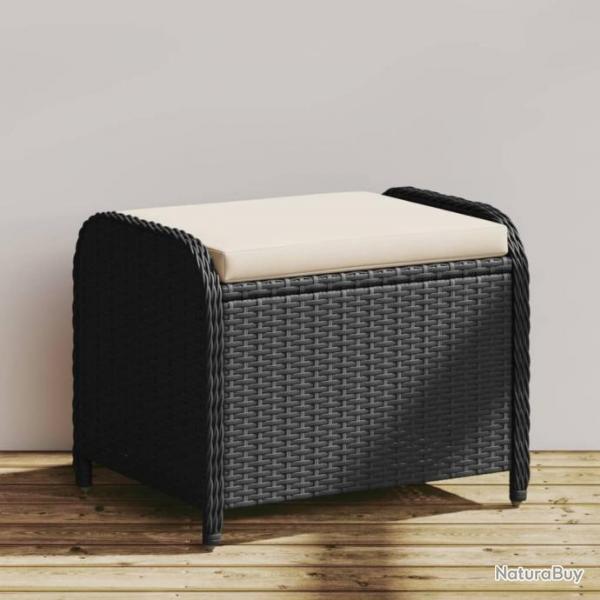 Tabouret de jardin avec coussin noir 58x46x46 cm rsine tresse