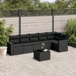 Salon de jardin 7 pcs avec coussins noir résine tressée