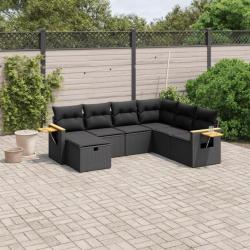 Salon de jardin 7 pcs avec coussins noir résine tressée