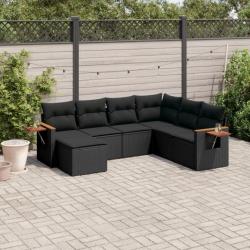 Salon de jardin 7 pcs avec coussins noir résine tressée