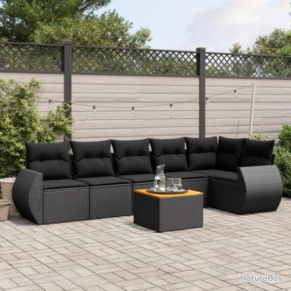 Salon de jardin 7 pcs avec coussins noir rsine tresse