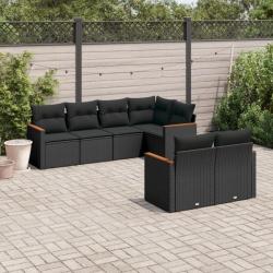 Salon de jardin 7 pcs avec coussins noir résine tressée