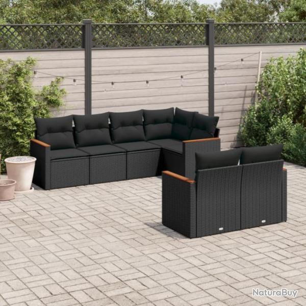 Salon de jardin 7 pcs avec coussins noir rsine tresse