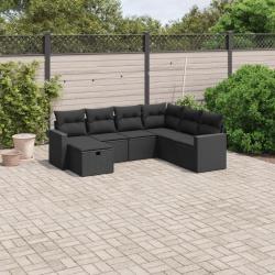 Salon de jardin 7 pcs avec coussins noir résine tressée