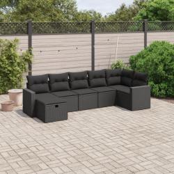 Salon de jardin 7 pcs avec coussins noir résine tressée