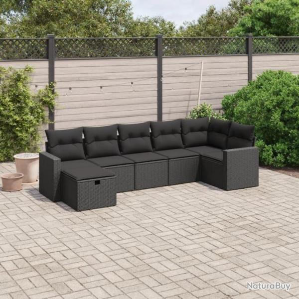 Salon de jardin 7 pcs avec coussins noir rsine tresse