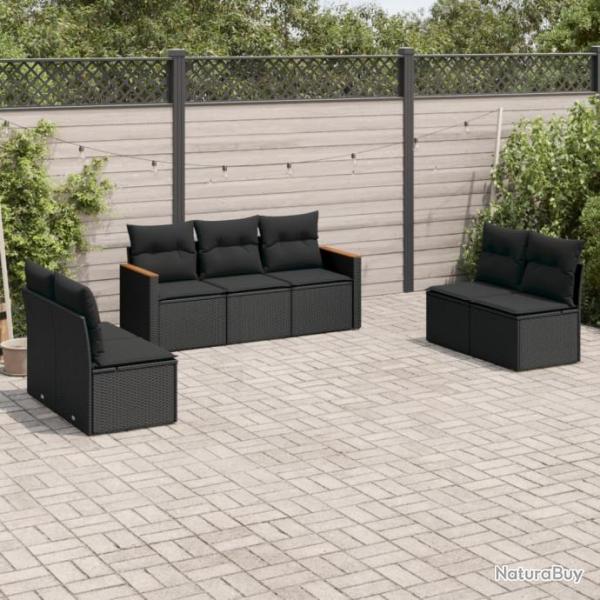 Salon de jardin 7 pcs avec coussins noir rsine tresse