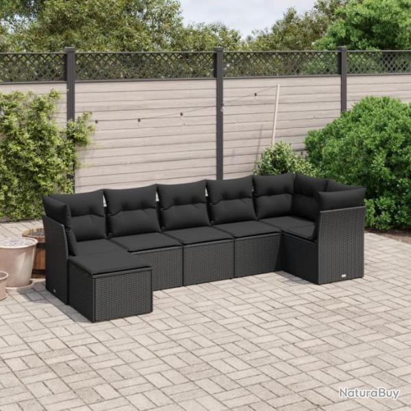 Salon de jardin 7 pcs avec coussins noir rsine tresse