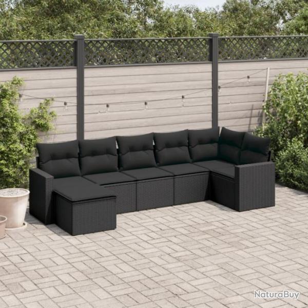 Salon de jardin 7 pcs avec coussins noir rsine tresse