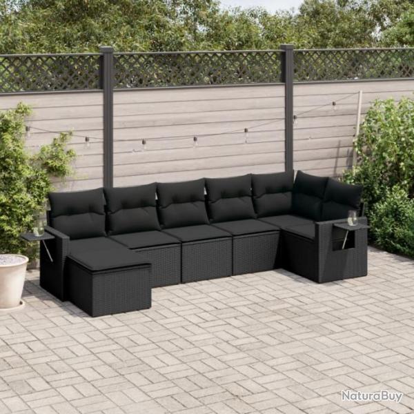 Salon de jardin 7 pcs avec coussins noir rsine tresse