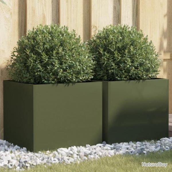 Jardinires 2 pcs vert olive 42x40x39 cm acier lamin  froid