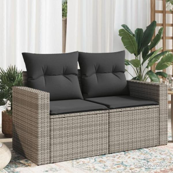 Canap de jardin 2 places avec coussins gris rsine tresse