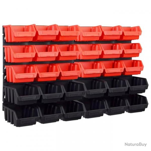 Kit de bacs de stockage et panneaux muraux 32 pcs rouge et noir