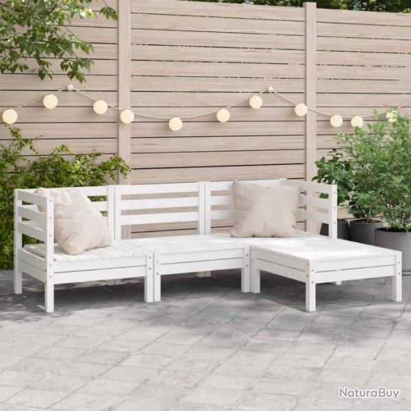 Canap de jardin 3 places et repose-pied blanc bois pin massif