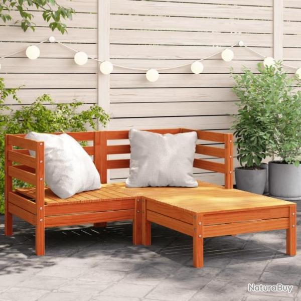 Canap de jardin 2 places repose-pied cire marron bois massif