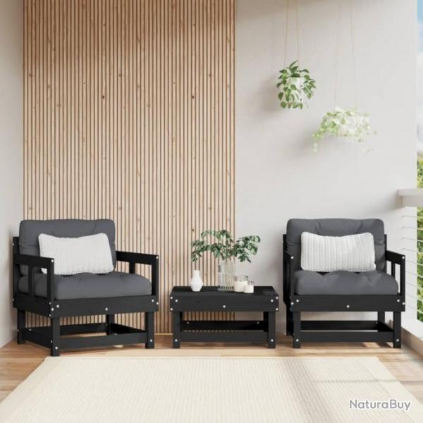 Chaises de jardin 2 pcs noir bois massif de pin