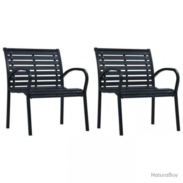 Chaises de jardin 2 pcs Noir Acier et WPC