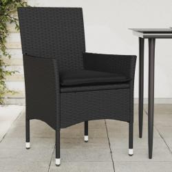 Chaises de jardin avec coussins 2 pcs noir résine tressée