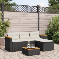 Salon de jardin 3 pcs avec coussins noir résine tressée