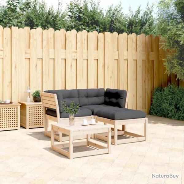 Salon de jardin 3 pcs avec coussins bois de pin massif