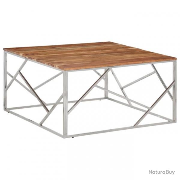 Table basse argent acier inoxydable et bois massif d'acacia