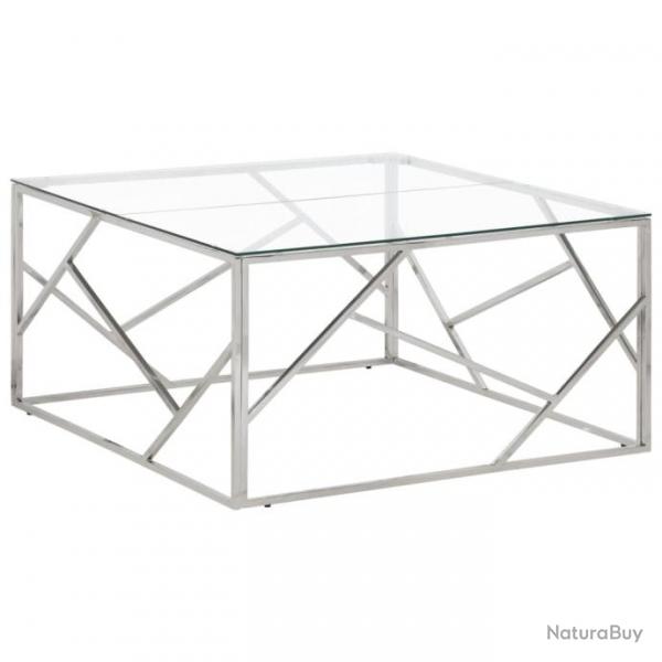 Table basse argent acier inoxydable et verre tremp