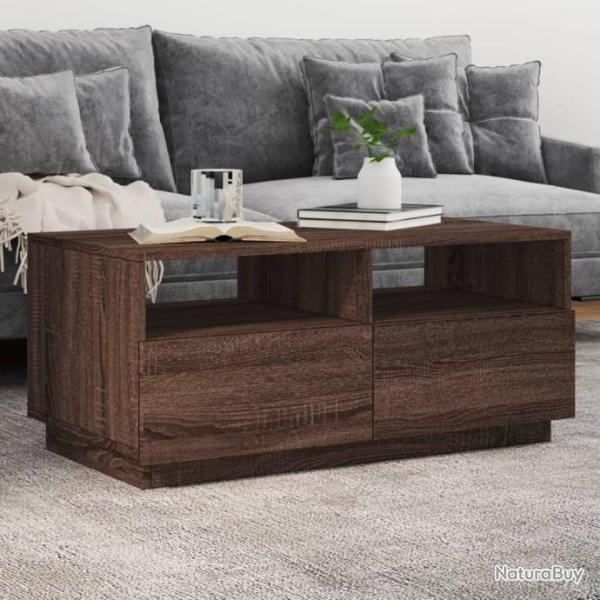 Table basse avec lumires LED chne marron 90x49x40 cm