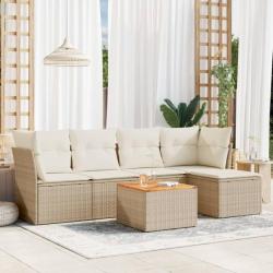 Salon de jardin avec coussins 6 pcs beige résine tressée