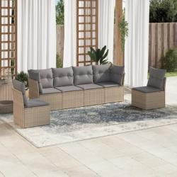 Salon de jardin avec coussins 6 pcs beige résine tressée