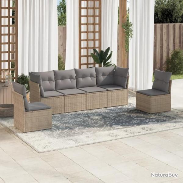 Salon de jardin avec coussins 6 pcs beige rsine tresse