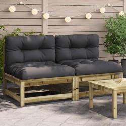 Canapés jardin sans accoudoirs coussins 2 pcs bois pin imprégné