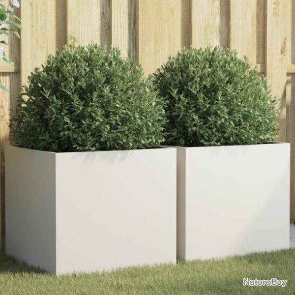 Jardinires 2 pcs blanc 49x47x46 cm acier lamin  froid