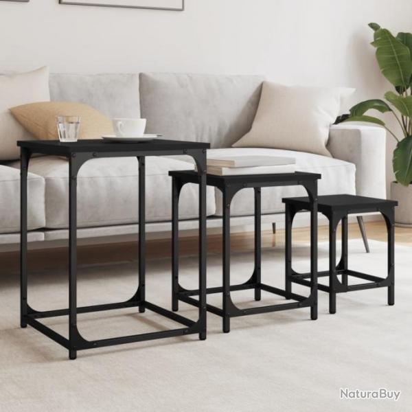 Tables basses gigognes 3 pcs noir bois d'ingnierie