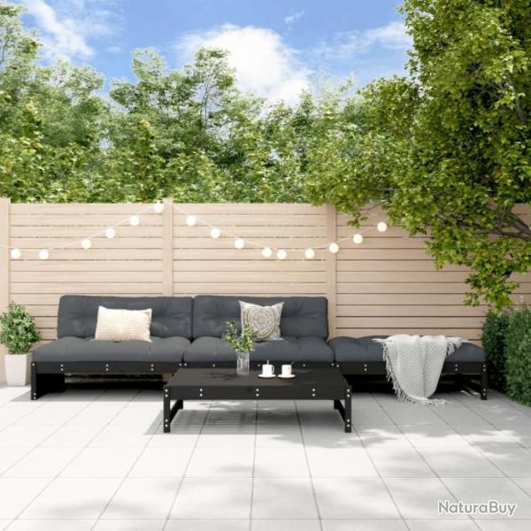 Salon de jardin 4 pcs noir bois massif de pin