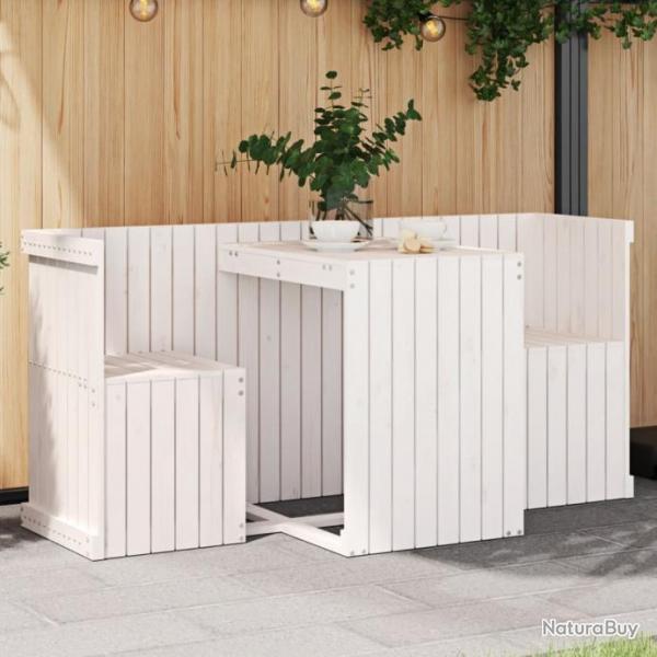 Set de balcon 2 places blanc bois de pin massif