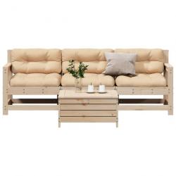 Salon de jardin 4 pcs avec coussins Bois de pin massif