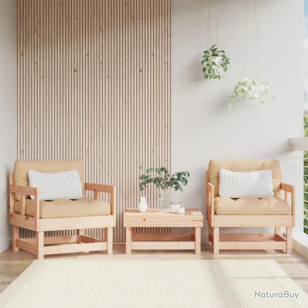 Chaises de jardin 2 pcs bois massif de pin