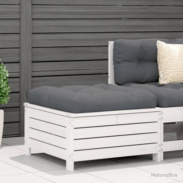 Repose-pied de jardin avec coussin blanc bois de pin massif